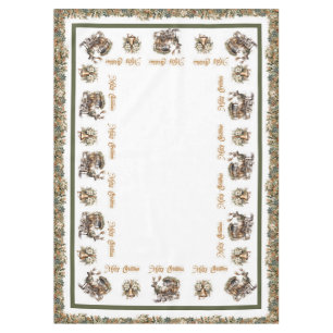 Vintage classic green gold Reindeer and sleigh Tablecloth