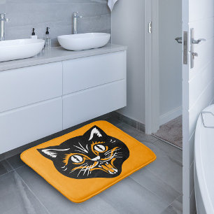 Vintage Classic Halloween Black Cat Face Fangs Bath Mat