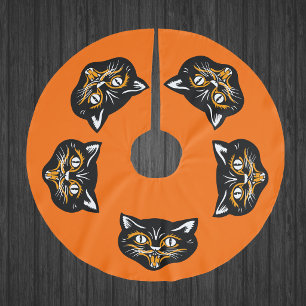 Vintage Classic Halloween Black Cat Face Fangs Brushed Polyester Tree Skirt