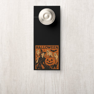 Vintage, classic Halloween witch, ghost & pumpkins Door Hanger