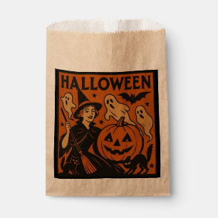 Vintage, classic Halloween witch, ghost & pumpkins Favour Bag