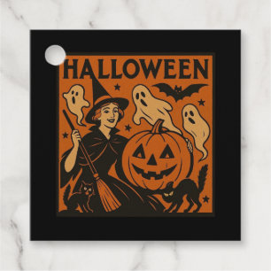 Vintage, classic Halloween witch, ghost & pumpkins Favour Tags
