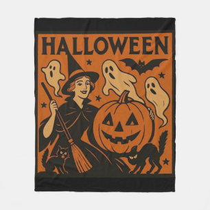 Vintage, classic Halloween witch, ghost & pumpkins Fleece Blanket