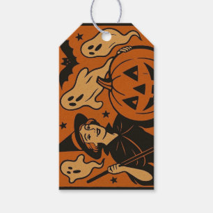 Vintage, classic Halloween witch, ghost & pumpkins Gift Tags