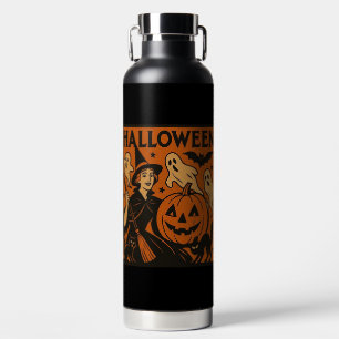 Vintage, classic Halloween witch, ghost & pumpkins Water Bottle