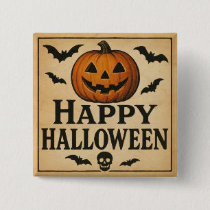 Vintage/classic Happy Halloween jack-o-lantern 15 Cm Square Badge