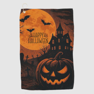 Vintage, classic Happy Halloween pumpkin Golf Towel