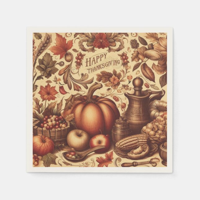 Vintage/Classic Happy Thanksgiving Napkin (Front)