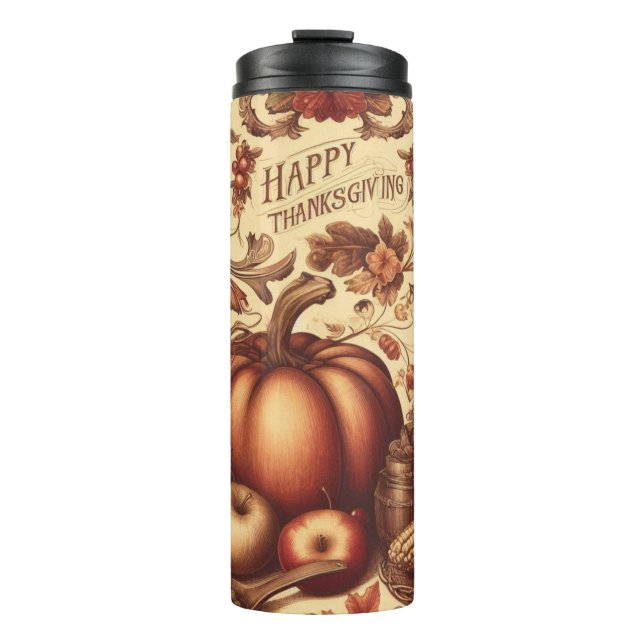 Vintage/Classic Happy Thanksgiving Thermal Tumbler (Front)
