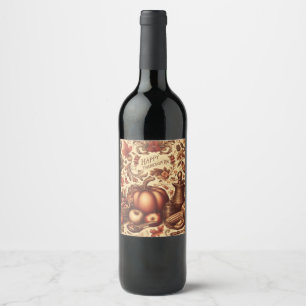 Vintage/Classic Happy Thanksgiving Wine Label