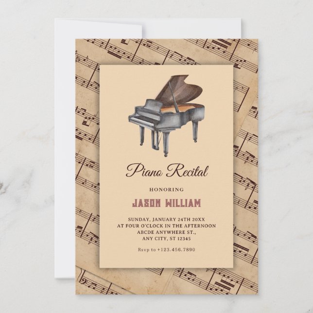 Vintage classic music piano recital invitation (Front)