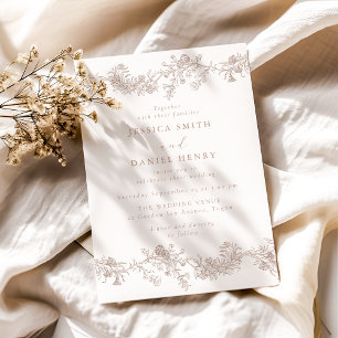 Vintage Classic Neutral Floral Wedding Invitation