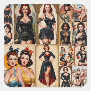 Vintage Classic Pin-up Girls Collection Design Square Sticker