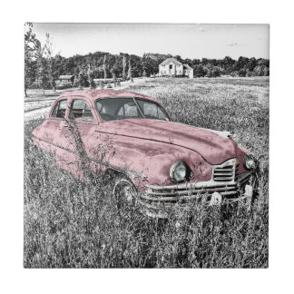 Vintage Classic Pink Car Ceramic Tile