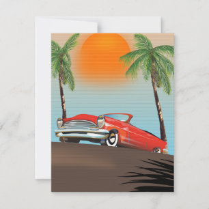 Vintage Classic Red Car In Paradise