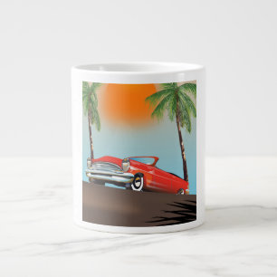 Vintage Classic Red Car In Paradise Large Coffee Mug
