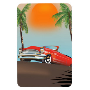Vintage Classic Red Car In Paradise Magnet