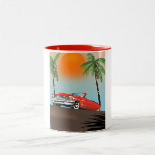 Vintage Classic Red Car In Paradise Two-Tone Coffee Mug