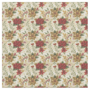 Vintage Classic Red & Gold Poinsettia Floral Fabric