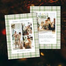 Vintage Classic Sage Plaid 4 Photo Christmas