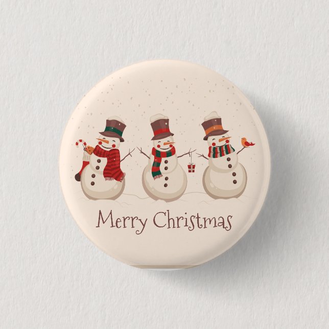 Vintage Classic Snowmen Christmas Pin Button (Front)