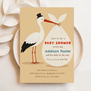 Vintage Classic Stork Gender Neutral Baby Shower Invitation