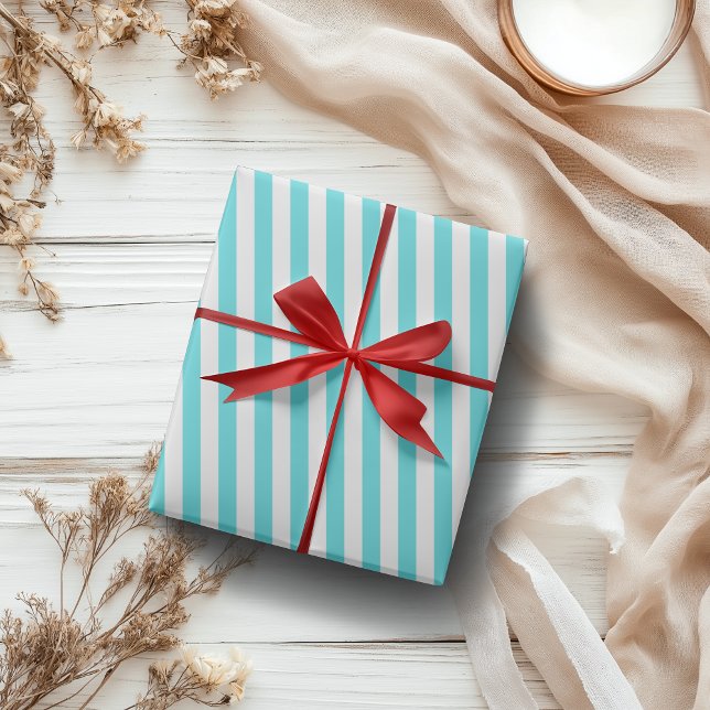 Vintage Classic Turquoise & White Stripes Wrapping Paper (Creator Uploaded)