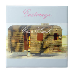 Vintage classic weathered wood caravan ceramic tile