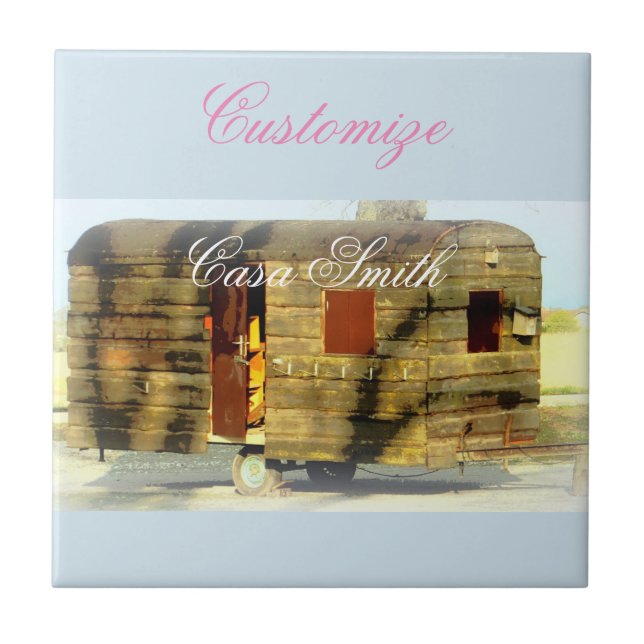 Vintage classic weathered wood caravan ceramic tile (Front)