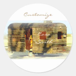 Vintage classic weathered wood caravan round sticker