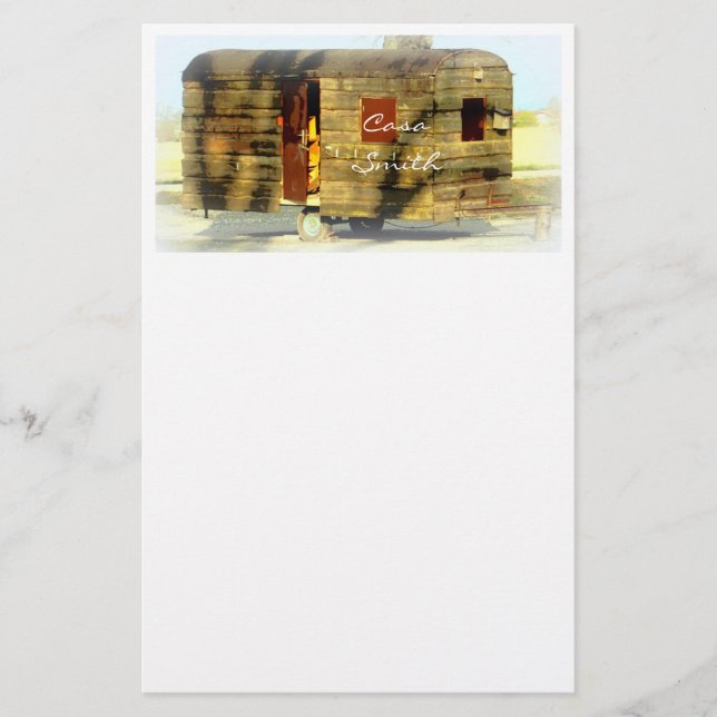 Vintage classic weathered wood caravan stationery (Front)