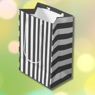 Vintage Classic white and dark grey stripes Medium Gift Bag