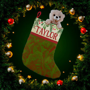 Vintage Classic William Morris Green Red Small Christmas Stocking