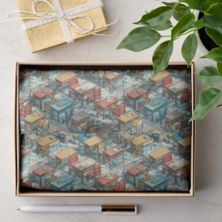 Vintage Classroom Desks Back to School Pattern Tissue Paper