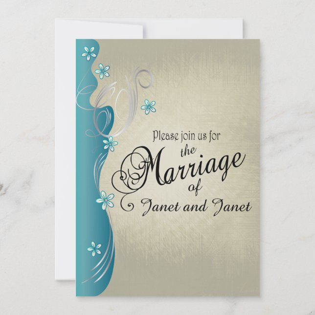 Vintage Classy Curvy Design | Turquoise Blue Invitation (Back)
