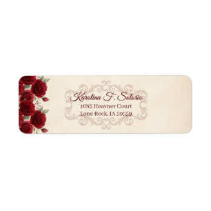 Vintage Classy Elegant Red Roses Floral Burgundy  Return Address Label