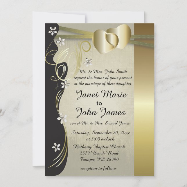 Vintage Classy Gold Heart Wedding Collection Invitation (Front)