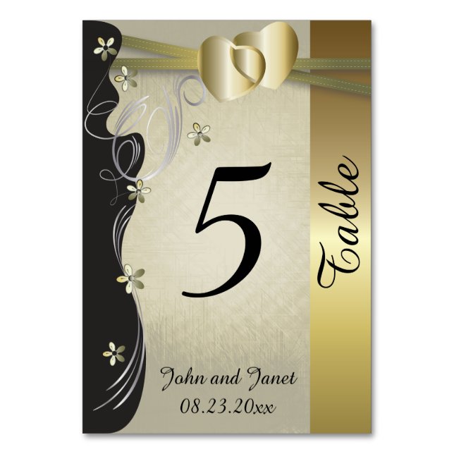 Vintage Classy Gold Heart Wedding Collection Table Number (Front)