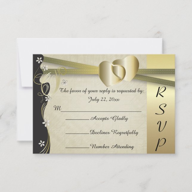 Vintage Classy Gold Heart Wedding - RSVP (Front)