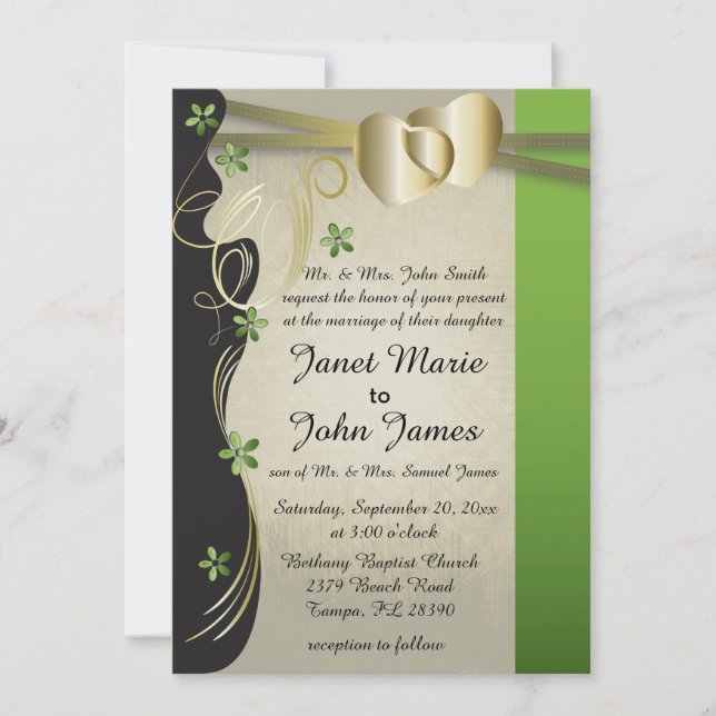 Vintage Classy Gold Heart with Peridot Flowers Invitation (Front)