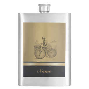 Vintage classy old bike golden personalised No.1 Hip Flask