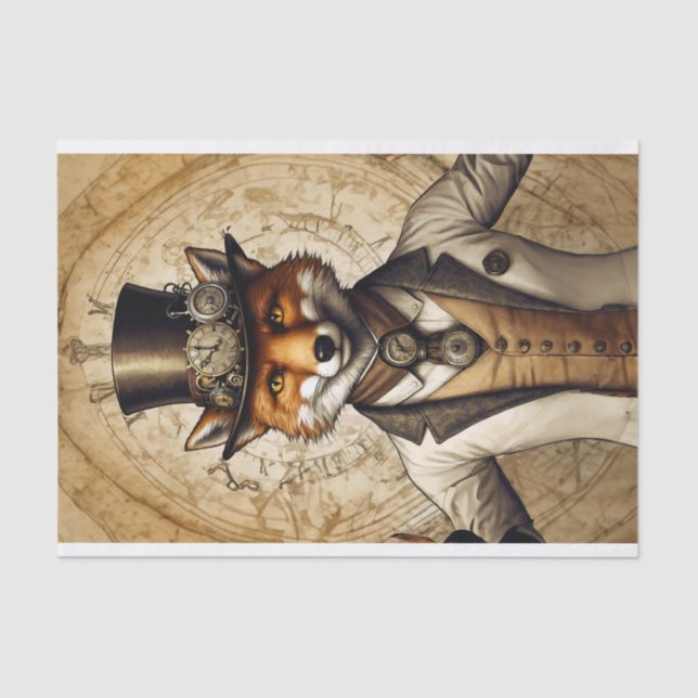 Vintage Classy Steampunk Fox Art Tissue Paper (Front)
