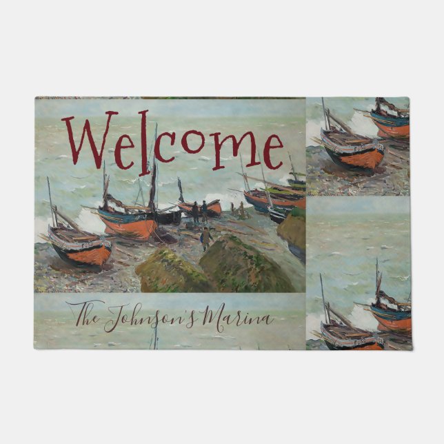 Vintage Claude Monet Fishing Boats     Doormat (Front)