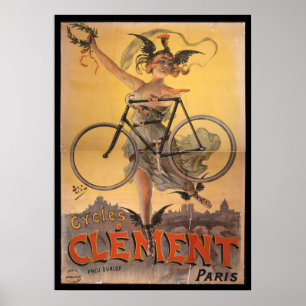 Vintage Clement Paris Bicycle Ad Art Poster Girl
