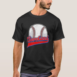 Vintage Cleveland Cityscape Baseball Player and F T-Shirt