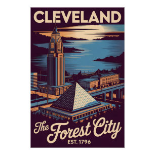 Vintage Cleveland Ohio Forest City Retro Travel Poster