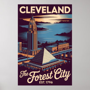 Vintage Cleveland Ohio Forest City Retro Travel Poster