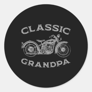 Vintage Clic Grandpa Funny Motorcycle Graphic Men' Classic Round Sticker