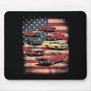Vintage Clic Muscle Car Retro American Flag Patrio Mouse Pad