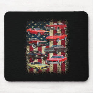 Vintage Clic Muscle Car Retro American Flag Patrio Mouse Pad